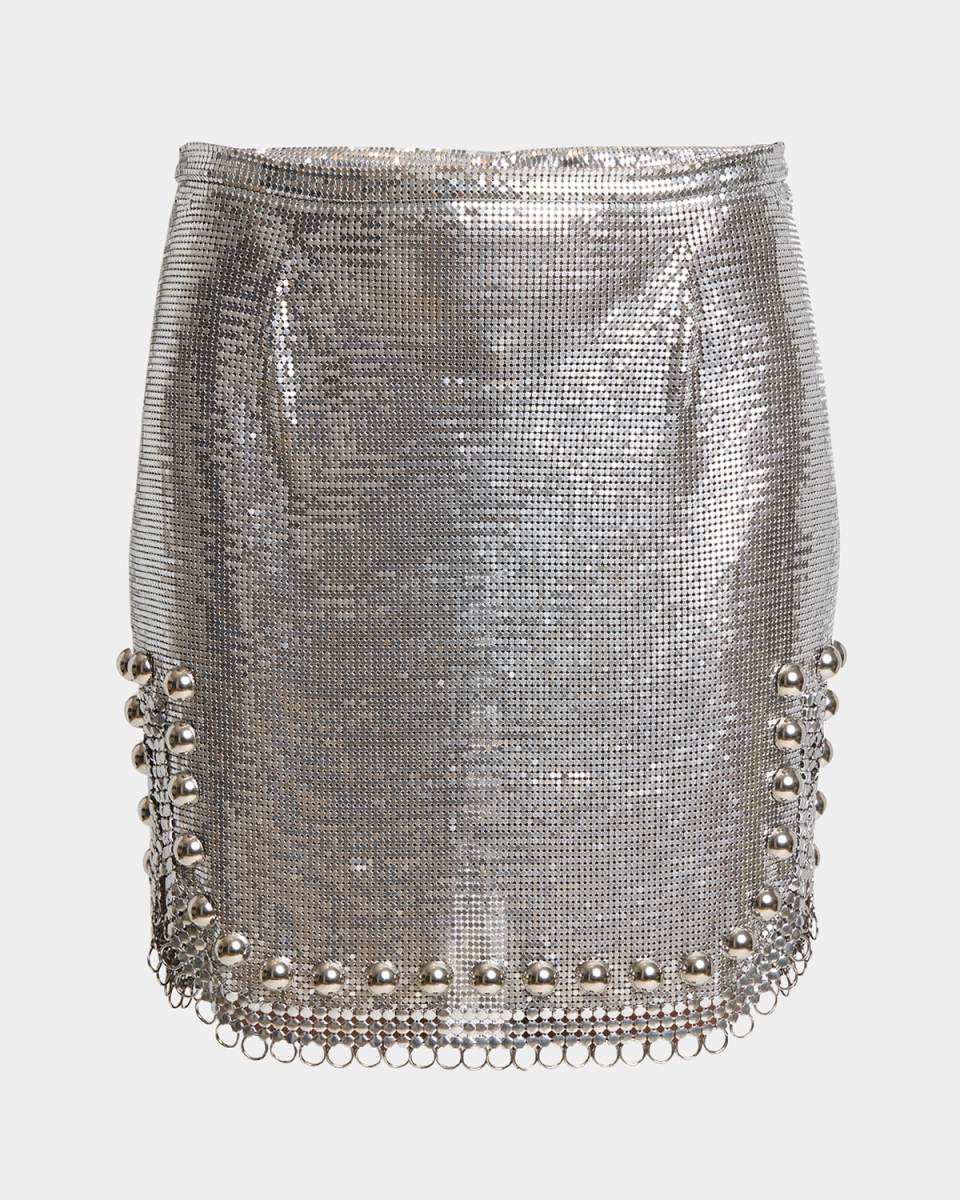 Paillette Metal Ball Trim Mini Skirt